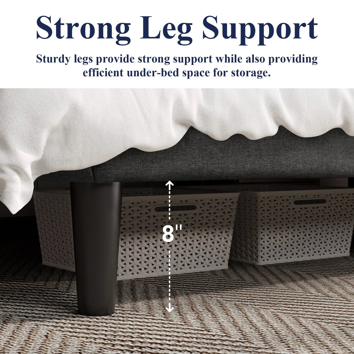 King Size Grey Metal Platform Bed with Upholstered Headboard V9433