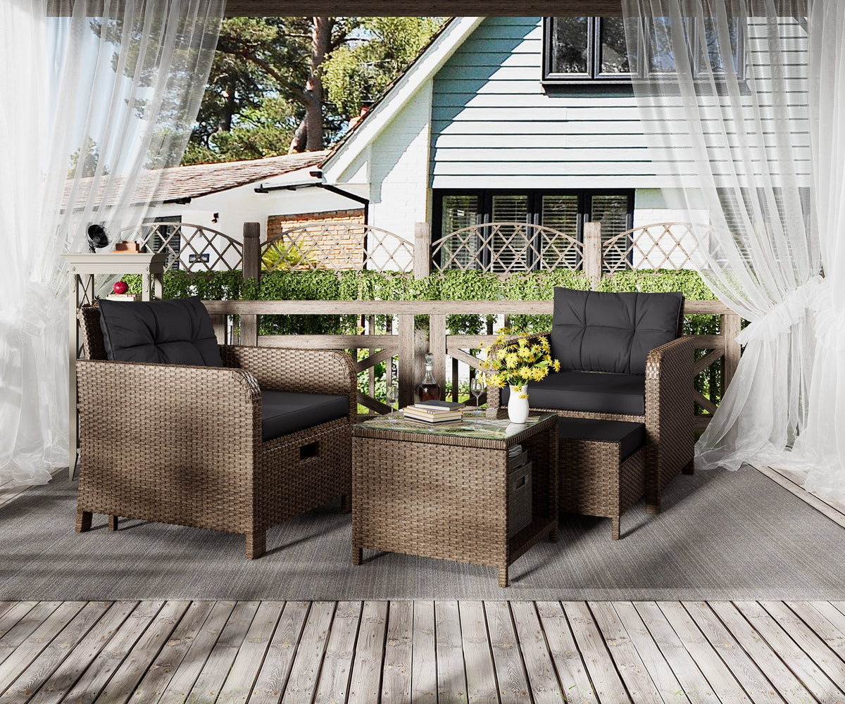 5 Piece PE Wicker Rattan Patio Conversation Set U771