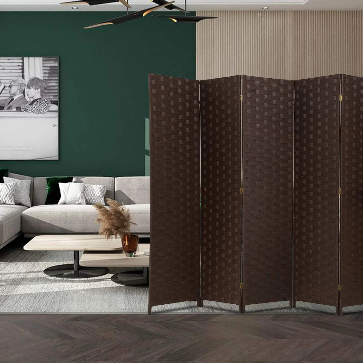 Brown Wood Mesh Folding Room Divider Screen W223