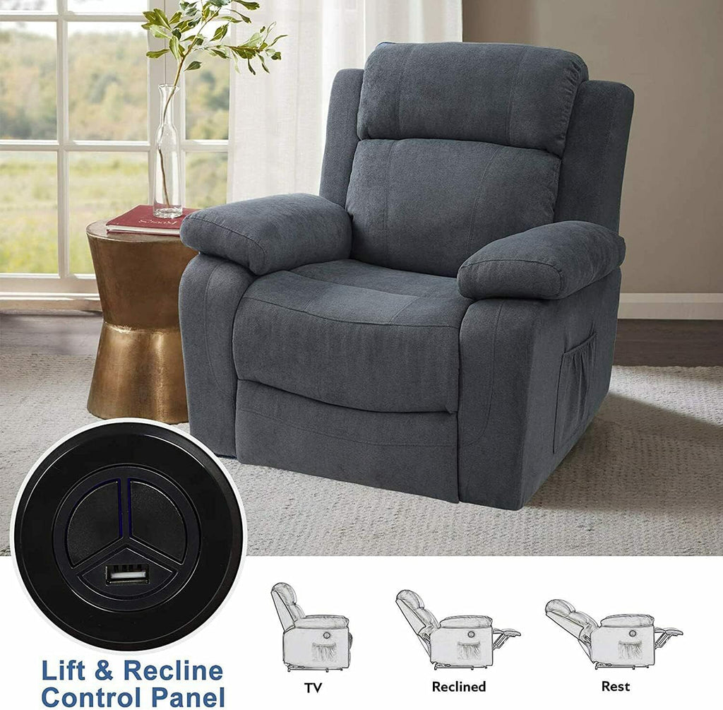 Grey Linen Electric Power Lift Recliner Sofa with Remote Control T73943