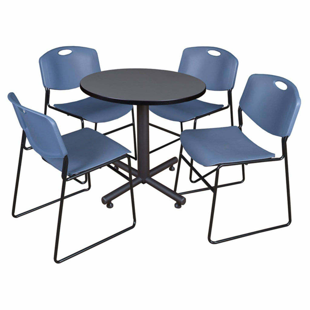 Grey Round Breakroom Table & 4 Stack Chairs O4520