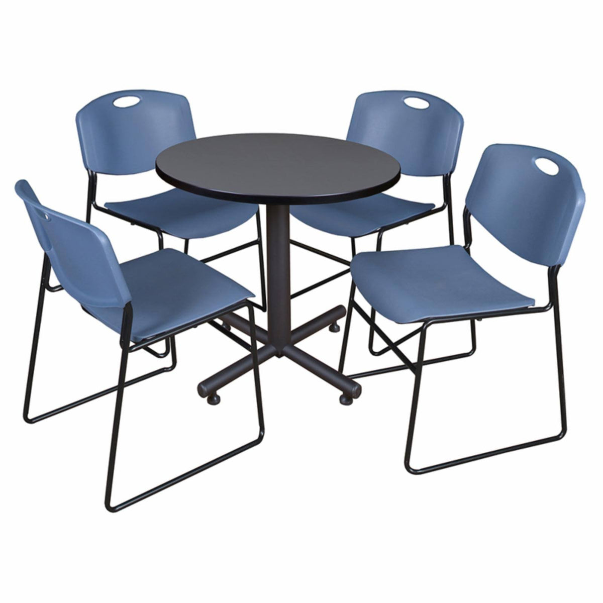 Grey Round Breakroom Table & 4 Stack Chairs O4520