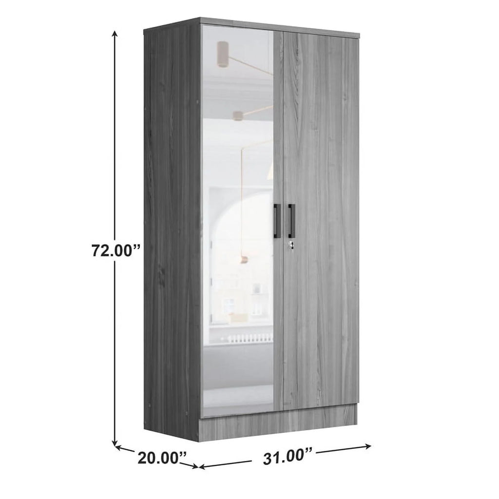 Gray Two Door Armoire Wardrobe with Mirror C245