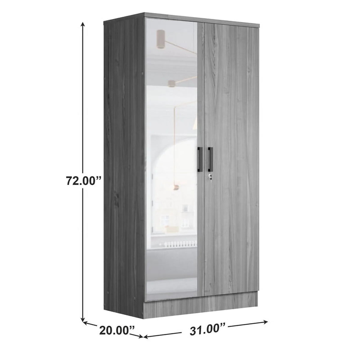 Gray Two Door Armoire Wardrobe with Mirror C245