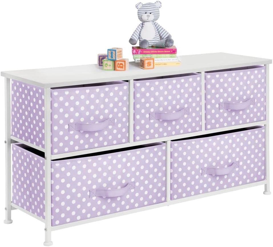 Steel Frame Wood Top 5 Removable Fabric Drawers Dresser T873