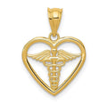 14K Yellow Gold Caduceus Heart Pendant F1816