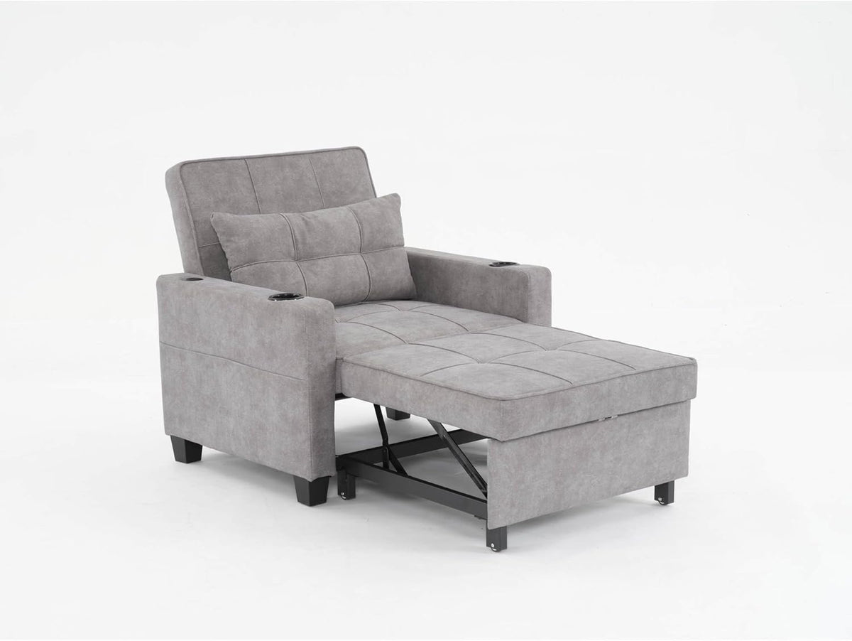 Light Grey 3-in-1 Pull Out Sleeper Chair Bed with USB Ports C8065