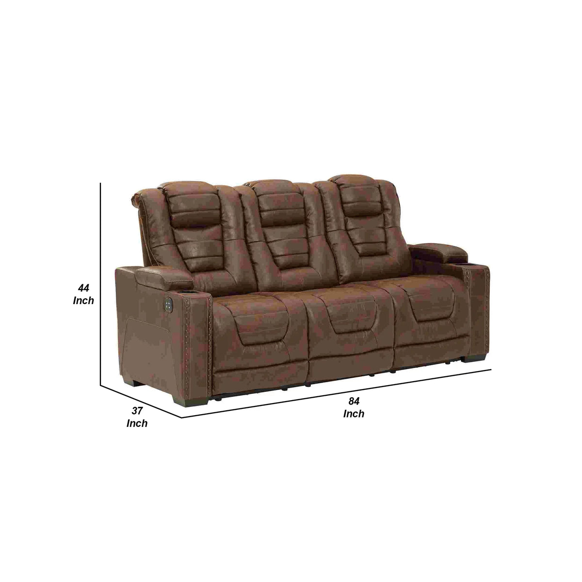 Brown Faux Leather Power Recliner Sofa V2824