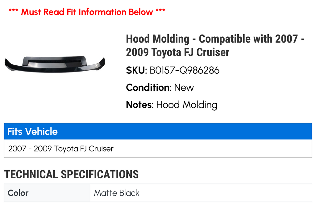 Hood Molding for 2007-2009 Toyota FJ Cruiser E453457