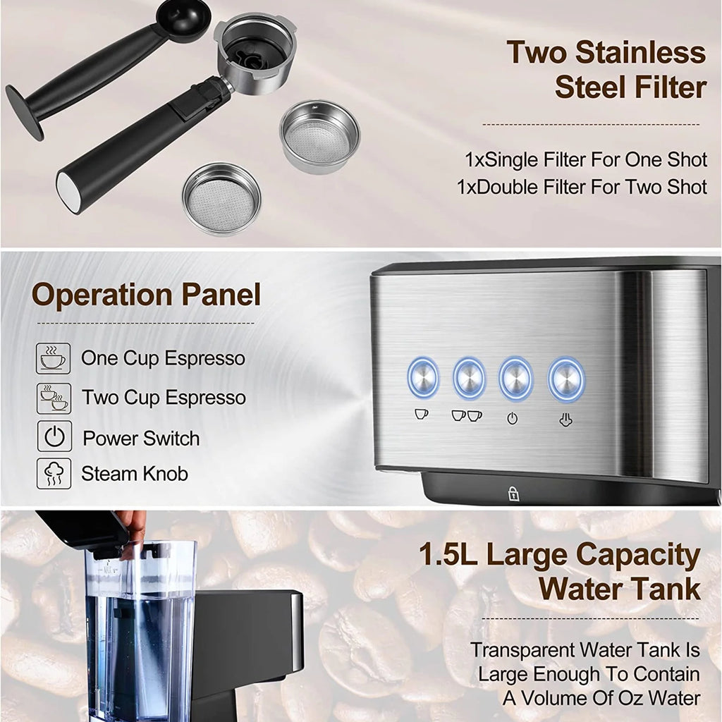 15 Bar Espresso Machine with Milk Frother P4907