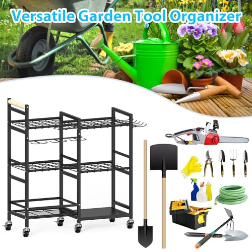 3-tier Metal Rolling Garden Tool Organizer F876
