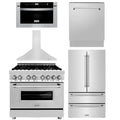 36 Range, Range Hood, Microwave, Dishwasher & Refrigerator Bundle W238
