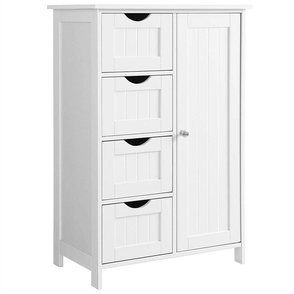 Single Door Linen Cabinet Waterproof Bathroom Storage Floor Cabinet in White U5253