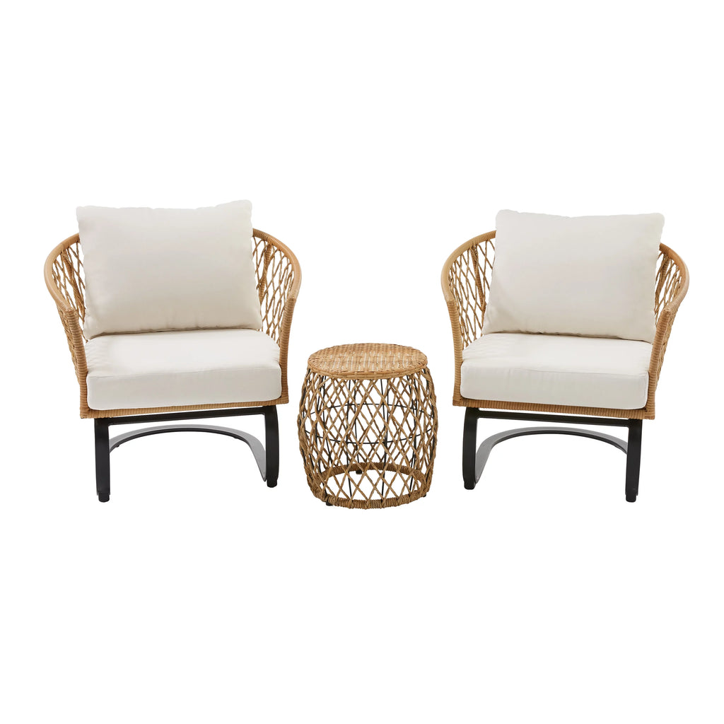 3-Piece White Wicker Outdoor Chat Set V45889