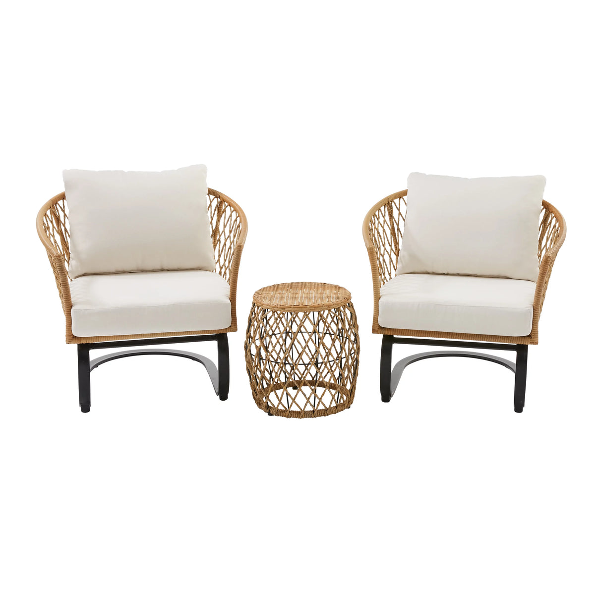 3-Piece White Wicker Outdoor Chat Set V45889