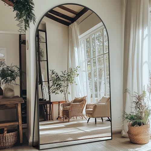 71"x32" Arched Black Full Length Mirror with Stand H8632