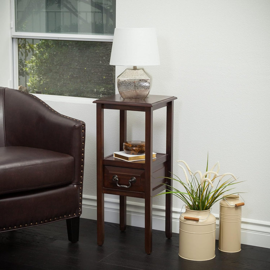 Brown Mahogany Acacia Wood Accent Table with Drawer C120506