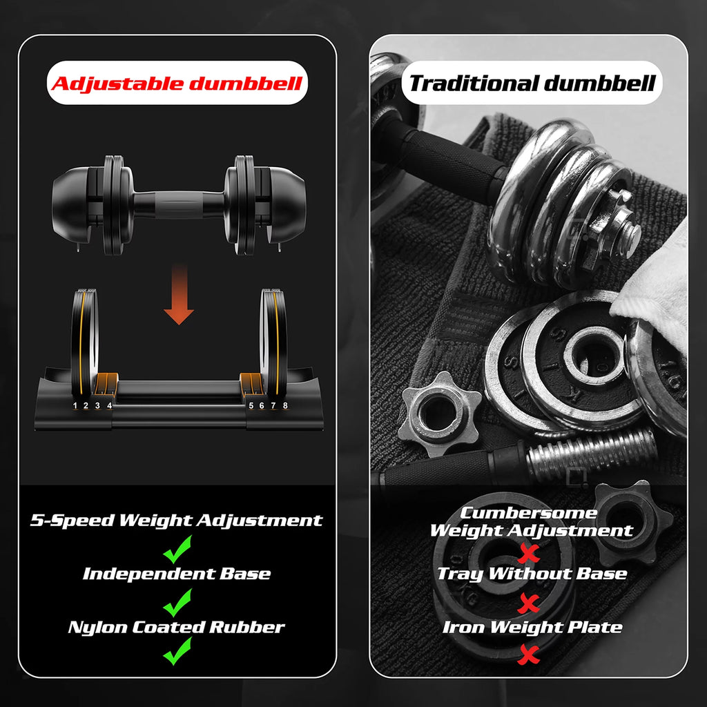 Adjustable 22lb/44lb/52lb Single Dumbbell Set with Tray P235282