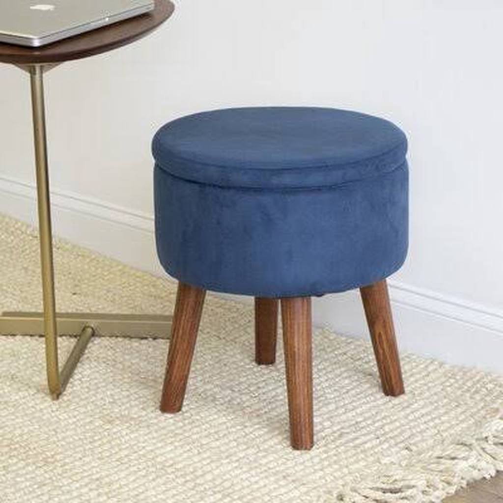 16" Velour Round Storage Ottoman S498