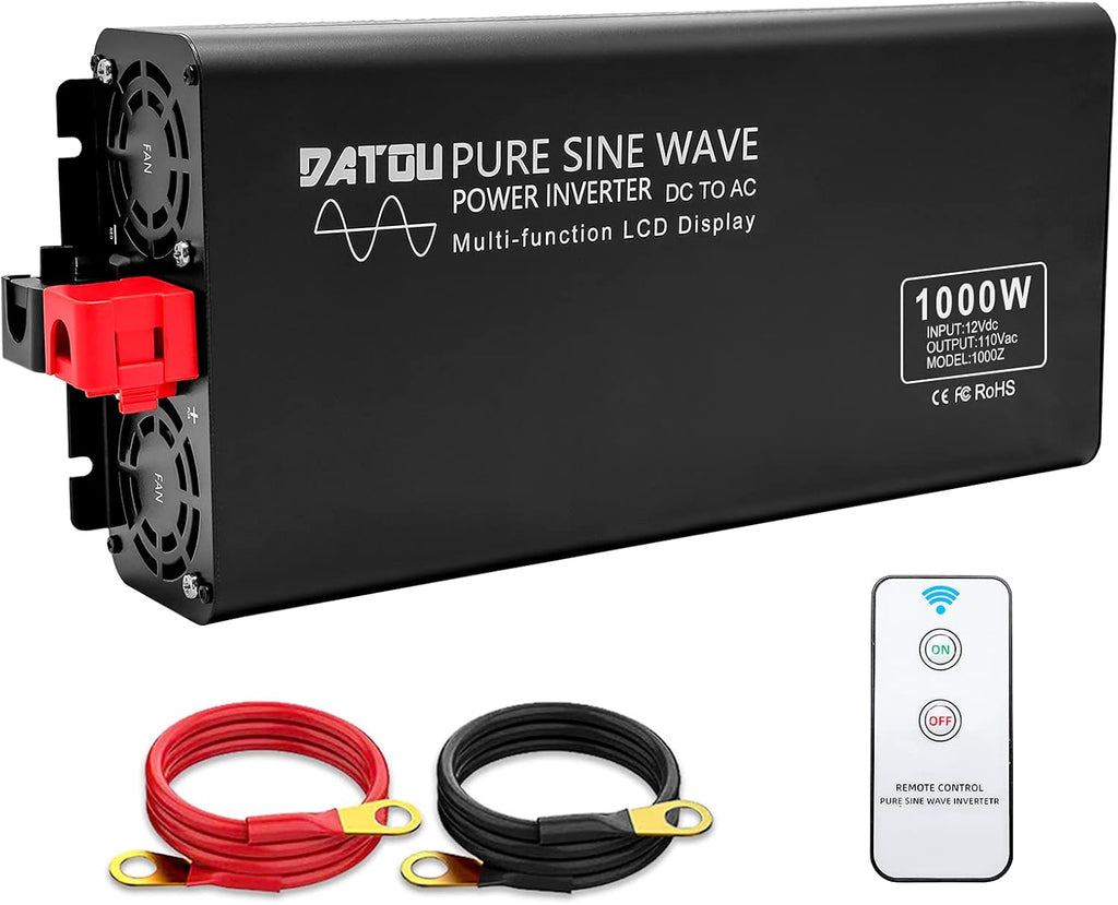 2000W Pure Sine Wave Power Inverter DC 12V to 110V AC with 2 AC Outlets R980046