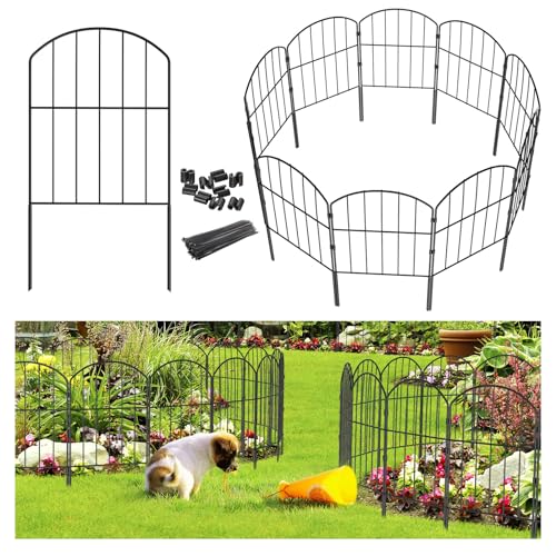 Black 10ft x 24in Rustproof Metal Garden Fence, 10 Pcs W8088