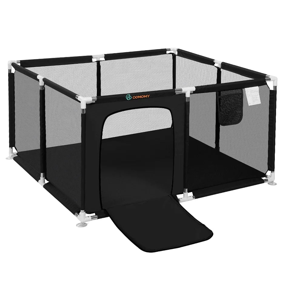 Portable 4-Panel Baby Playpen with Basketball Hoop, Grey R8635
