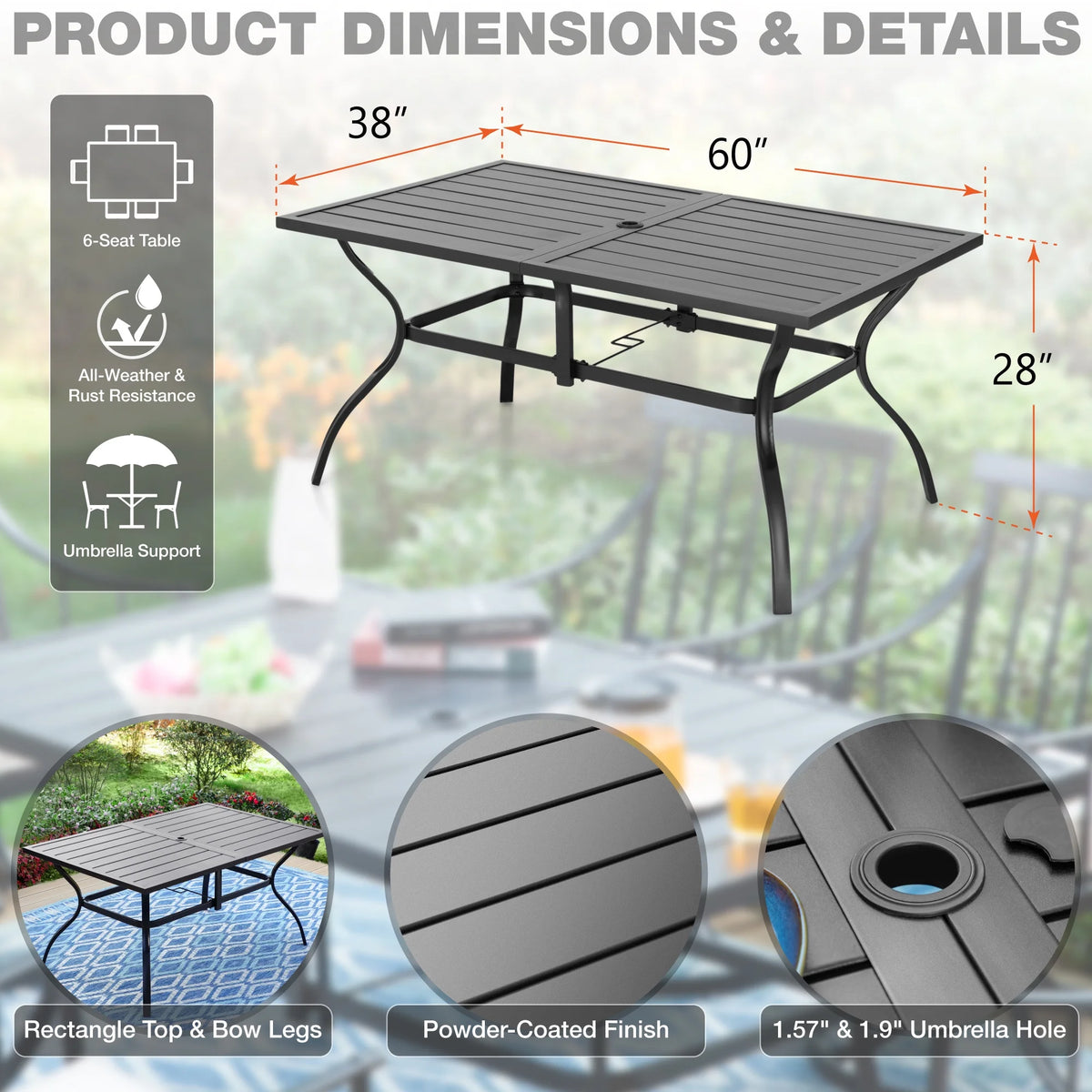 7-Piece Outdoor Patio Dining Set with Folding Sling Chairs & Table O568193
