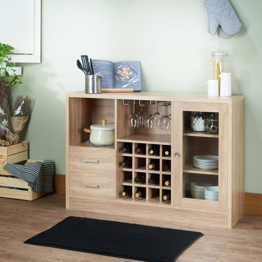 Contemporary Wooden Server with Side Door Storage Cabinets and Two Drawers Brown Q8136