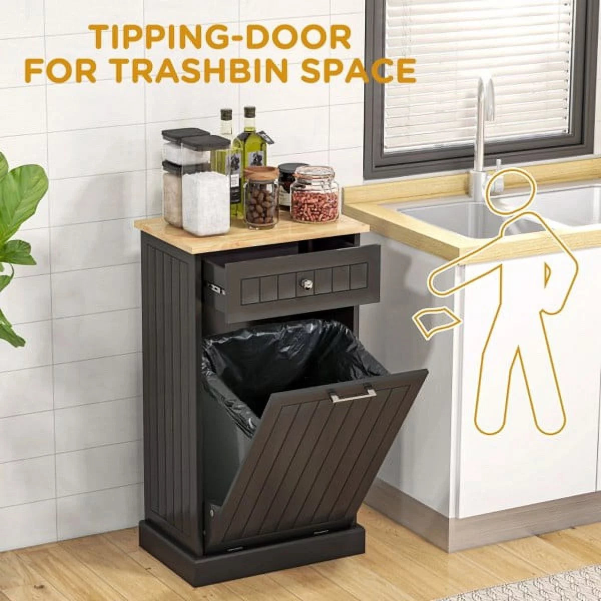 Freestanding Trash Can Holder Cabinet with Drawer F4842