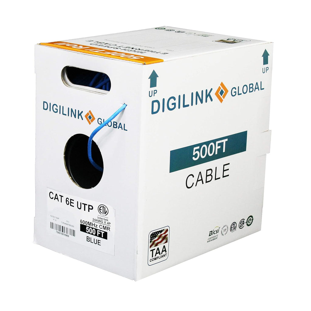 Cat6e Riser 1000ft UTP 24AWG Solid Bare Copper Blue Ethernet Cable U527472