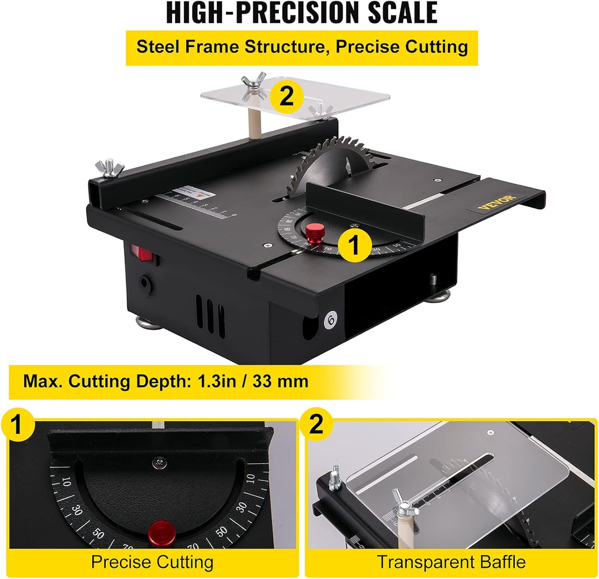 Mini Table Saw, 96W, 0-90 Angle Cutting, 7-Level Speed Adjustable S544605