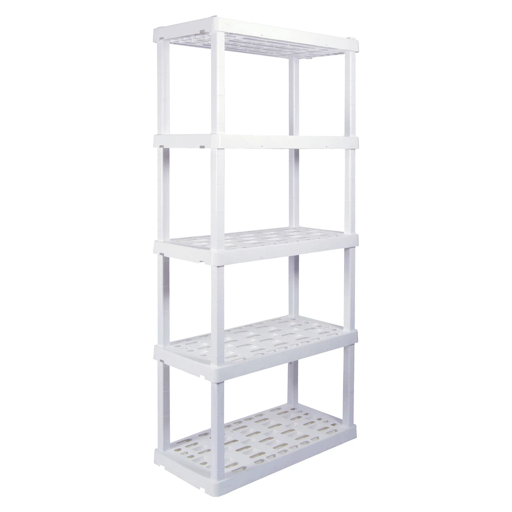 5 Shelf White Plastic Garage Shelves 750 lbs Capacity X858