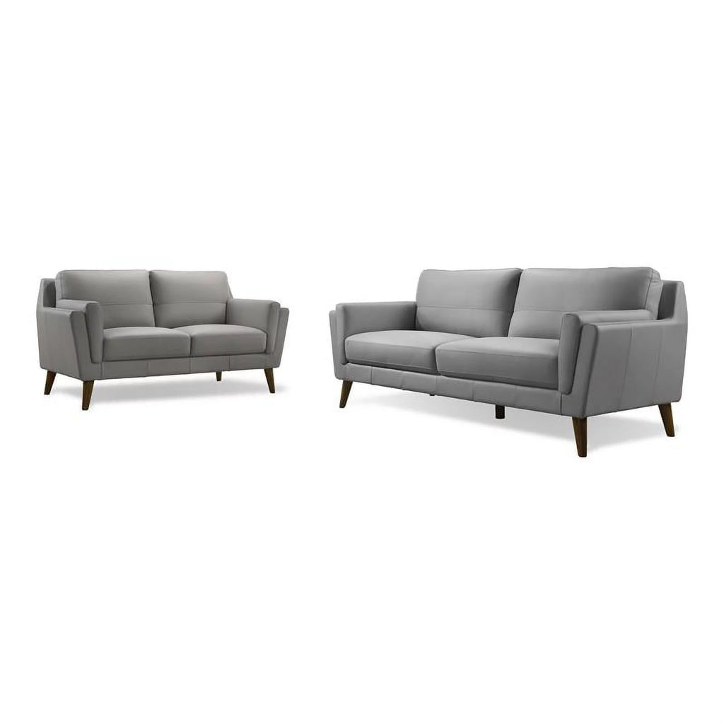 Light Gray Solid Wood Leather Match Loveseat and Sofa J3680
