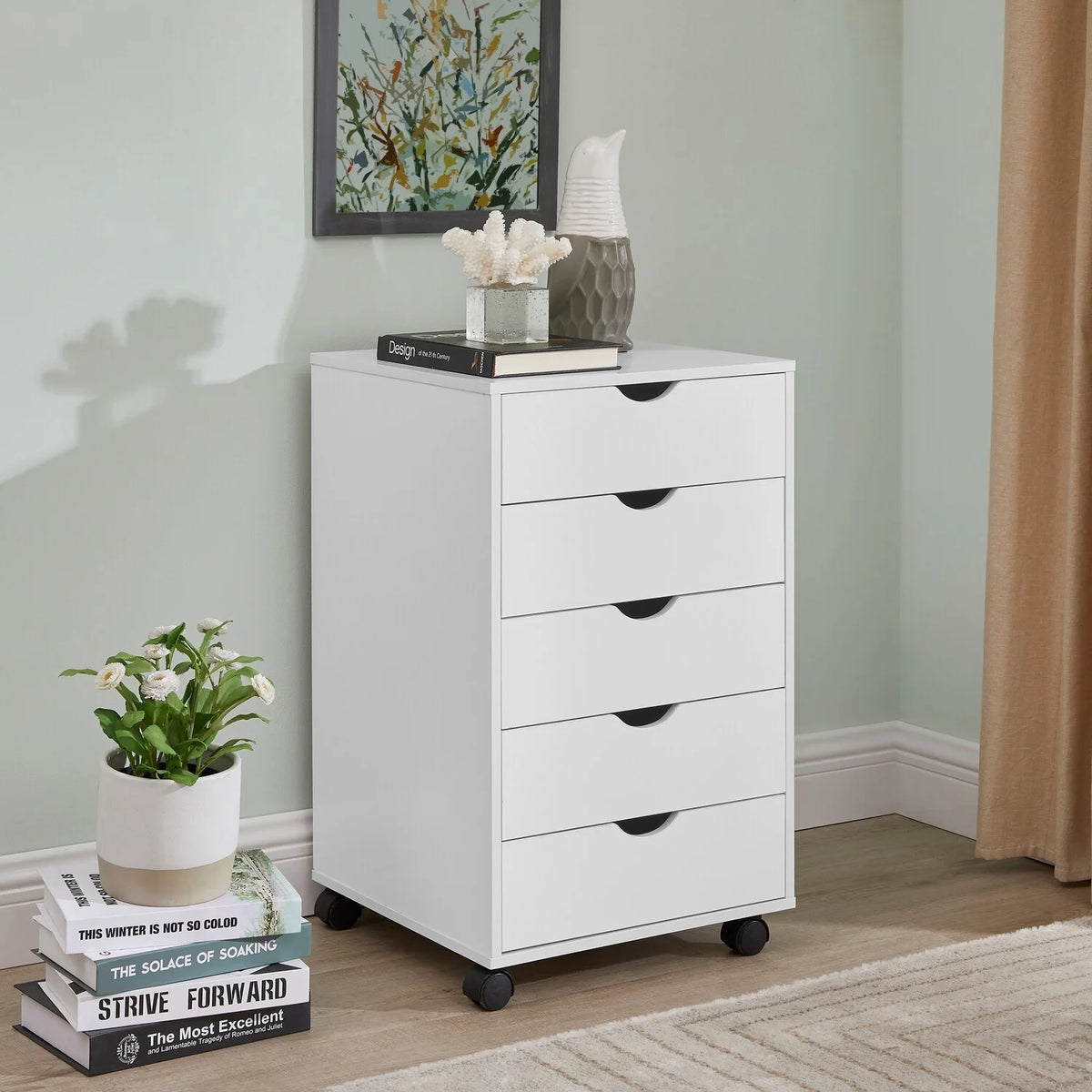 White Wooden Mobile File Cabinet L843