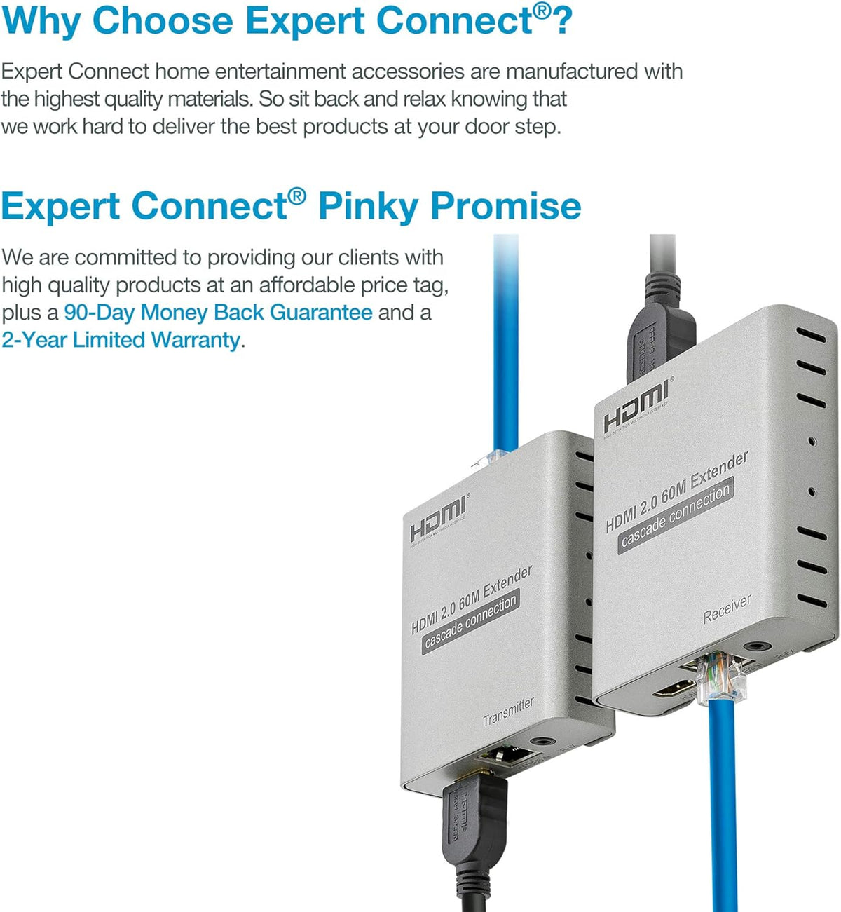 4K@60HZ HDMI 2.0 Extender Over Cat5e / Cat6 / Cat7 Ethernet Cable Up to 200ft L261170