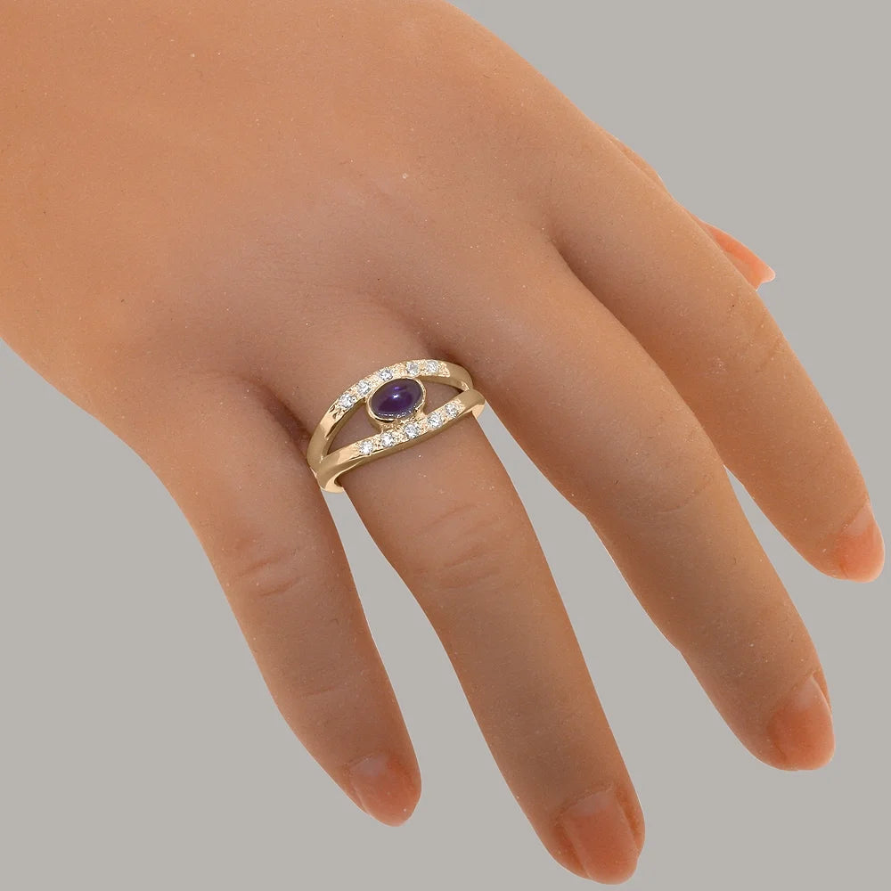 18k Rose Gold Natural Amethyst Diamond Band Ring E292