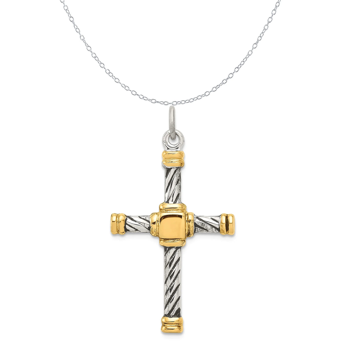 18K Gold Plated Sterling Silver Cross Charm Pendant with Cable Chain Necklace V4662
