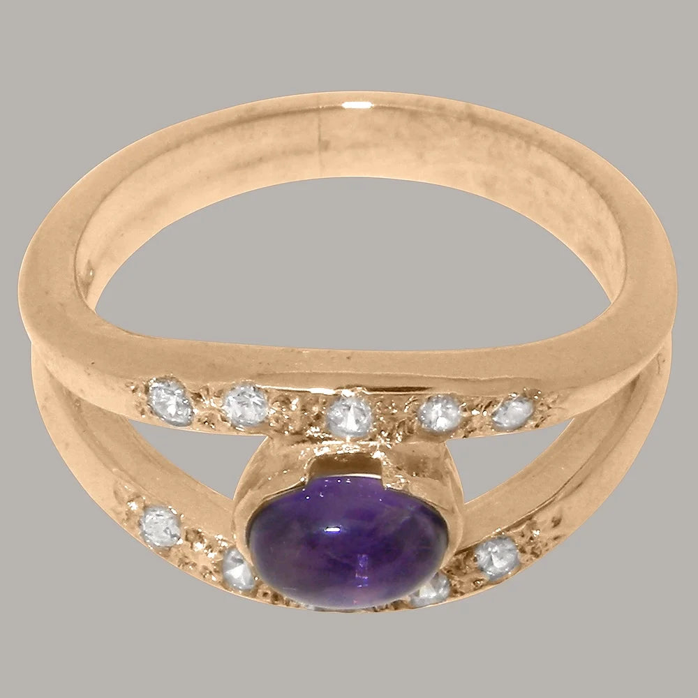 18k Rose Gold Natural Amethyst Diamond Band Ring E292