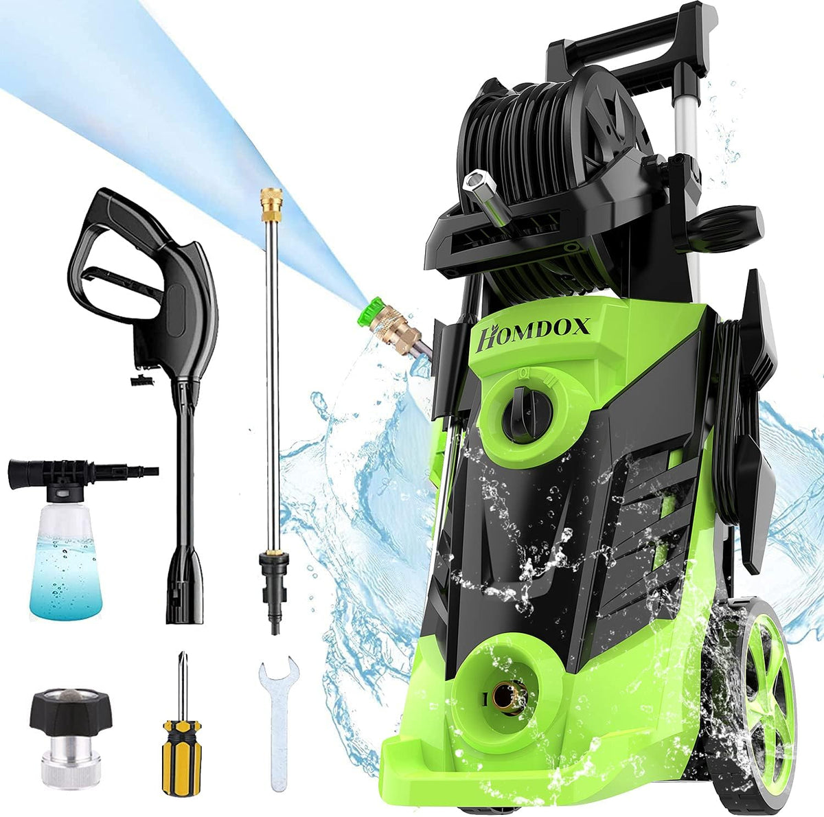 Electric Pressure Washer 2.25 GPM 1800W with 4 Nozzles, Hose Reel, Detergent Tank (Green) U138