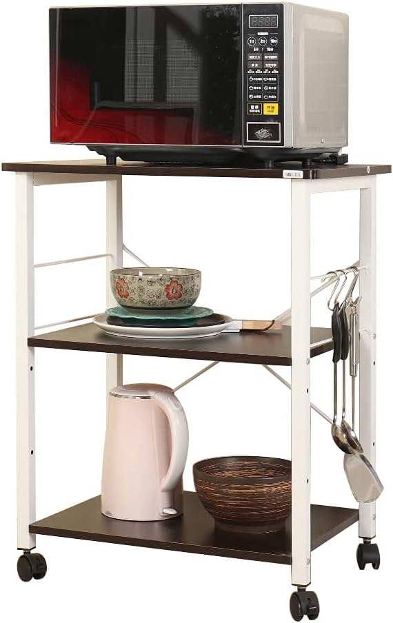 3-Tier Kitchen Utility Cart on Wheels with Storage, Black Brown D4401