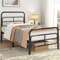 Black Twin Metal Platform Bed with Geometric Patterned Headboard O683717