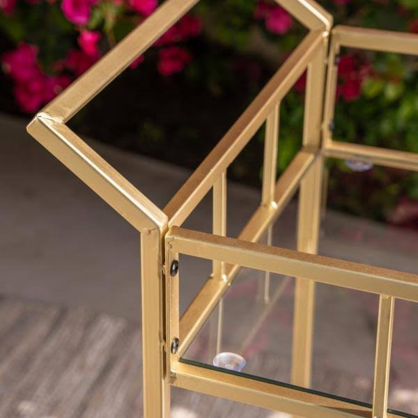 Gold Iron and Glass Patio Serving Cart N532