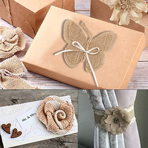 24 Burlap Flowers and Bowknots, 5 Lace Burlap Ribbon Rolls, 1 Twine Ribbon and Glue Point S549471