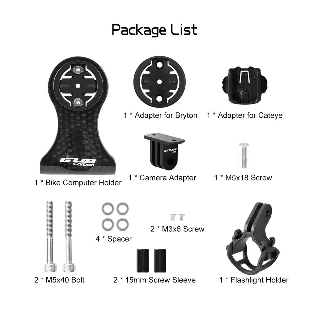 Carbon Fiber Bike Computer Mount Holder with Camera Adapter and Flashlight Holder I83865