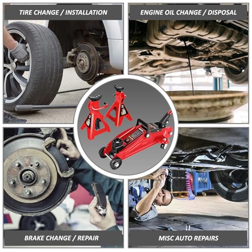 Low Profile Hydraulic Trolley Floor Jack with 2 Ratchet Jack Stands, 2 Ton Capacity G943621
