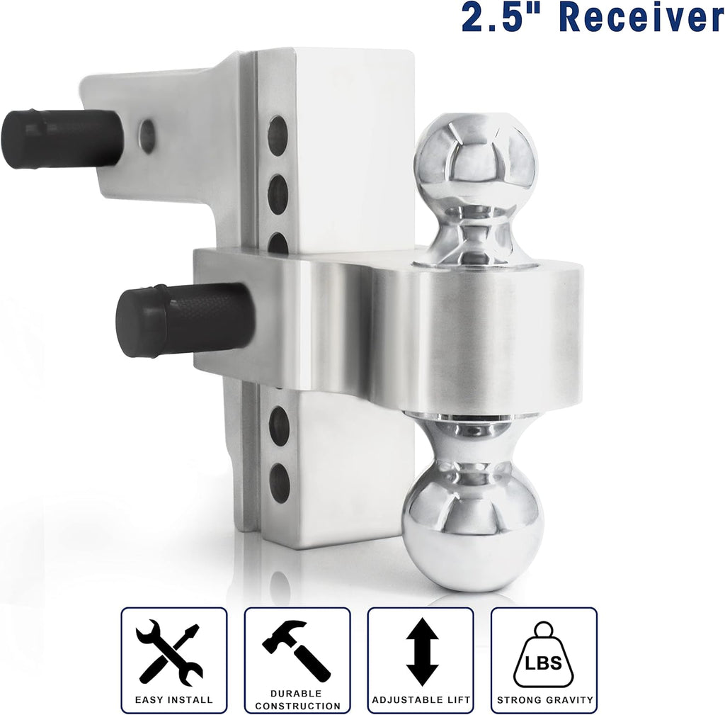 Adjustable Trailer Hitch Ball Mount with Forged Aluminum Shank, 2.5 Inch Receiver, 6 Inch Drop D539433