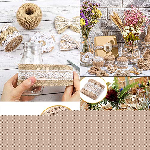 24 Burlap Flowers and Bowknots, 5 Lace Burlap Ribbon Rolls, 1 Twine Ribbon and Glue Point S549471