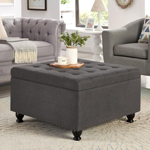 Beige Storage Ottoman with Wooden Legs W41118