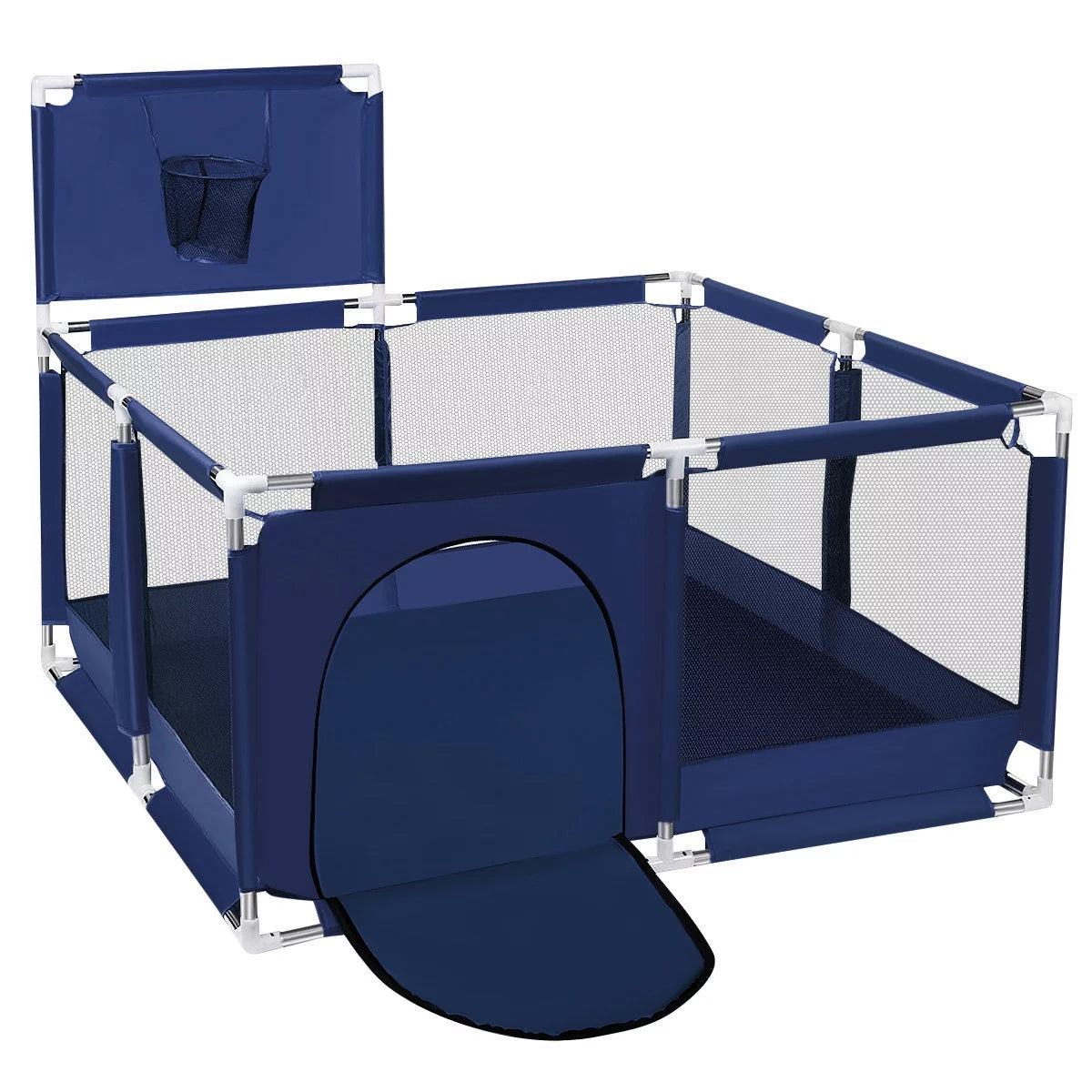 Portable 4-Panel Baby Playpen with Basketball Hoop, Grey R8635