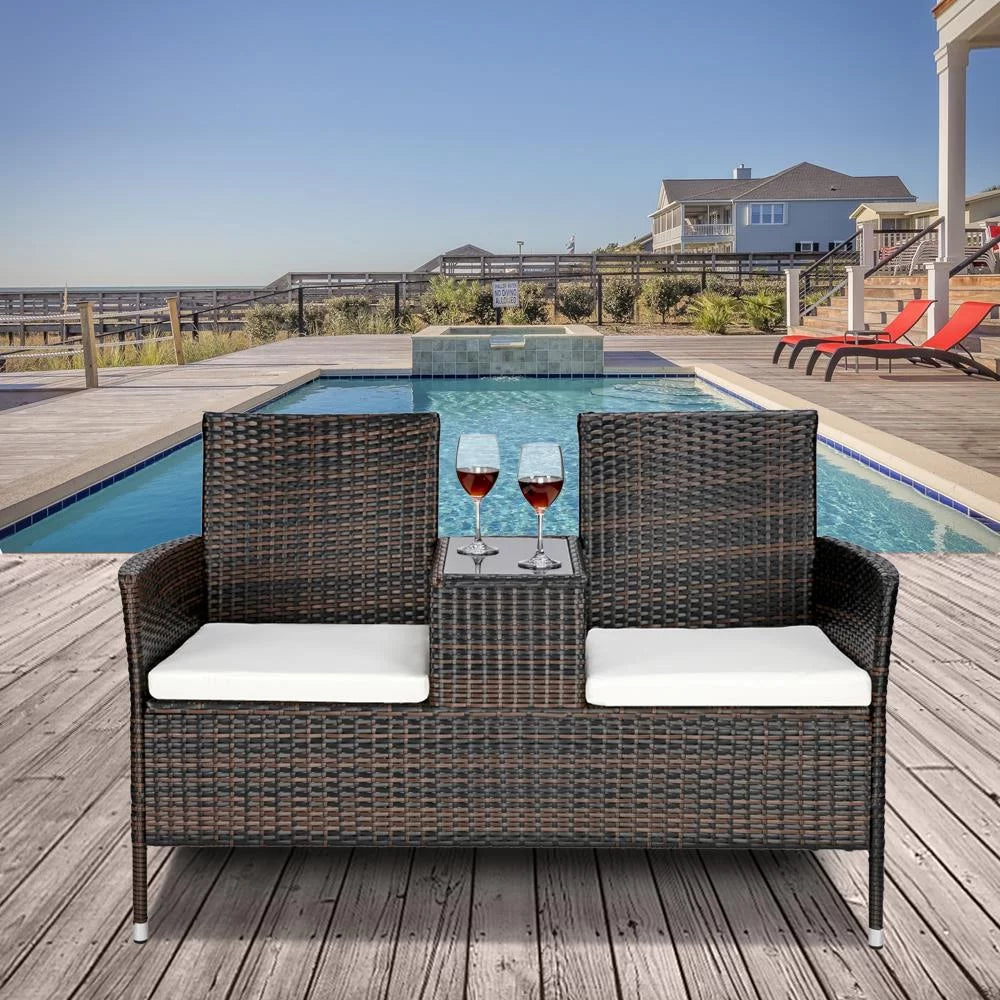 Rattan Wicker Chairs with Table and Two Removable Cushions Q35809